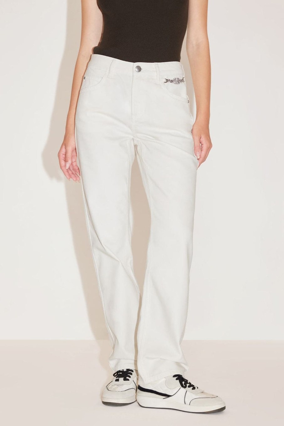 MISS SIXTY Straight | Straight Pants With Crystal Chain White