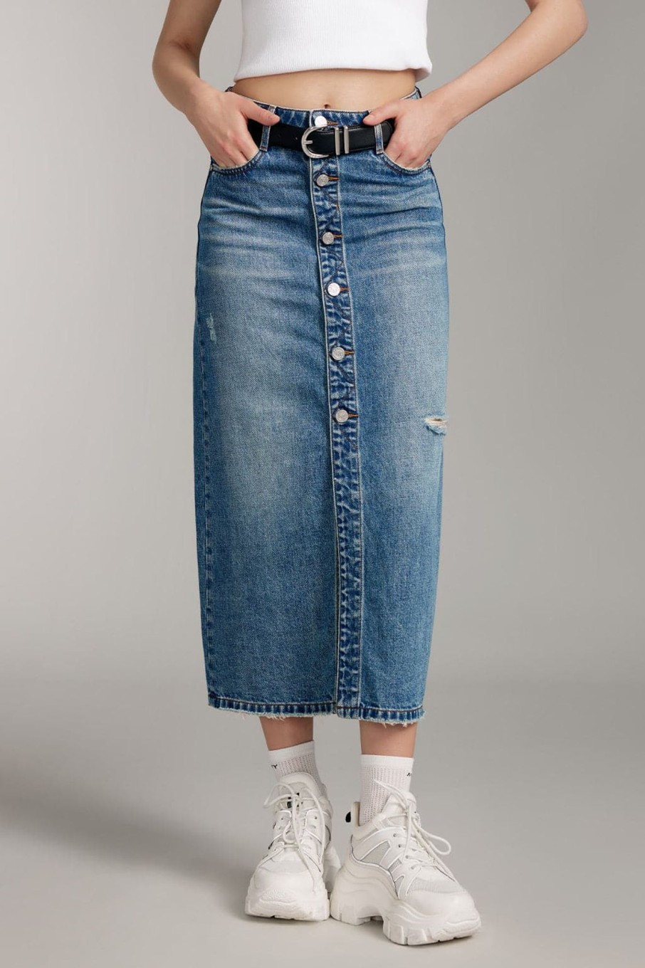 MISS SIXTY Skirts | Ripped Denim Maxi Skirt Middle Blue