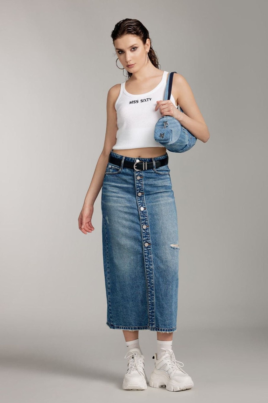 MISS SIXTY Skirts | Ripped Denim Maxi Skirt Middle Blue