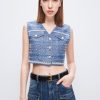 MISS SIXTY Tops | V-Neck Short-Length Jacquard Denim Vest Deep Blue