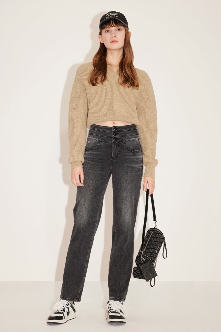 MISS SIXTY Straight | Black And Gray Cashmere Blend Stretch High Waist Straight Jeans Black Fog