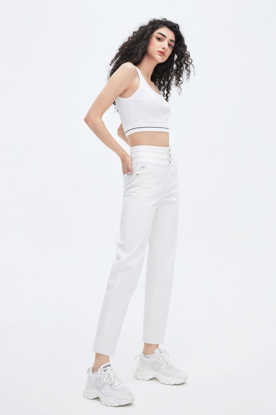 MISS SIXTY Straight | Vintage Slim Straight Fit Silk-Blend Jeans White