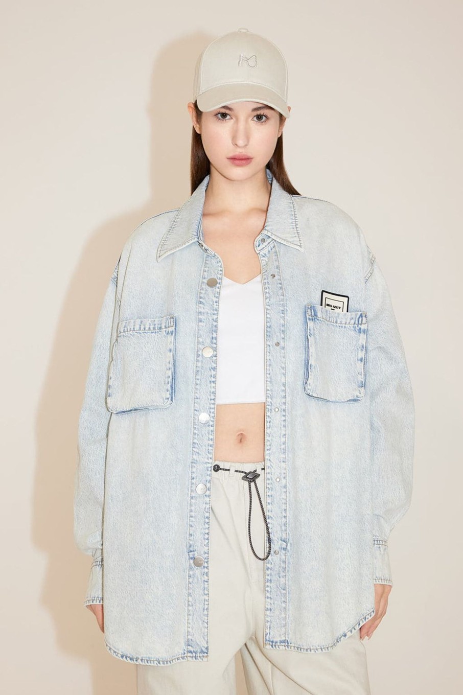 MISS SIXTY Tops | Casual Style Long Denim Shirt Light Blue