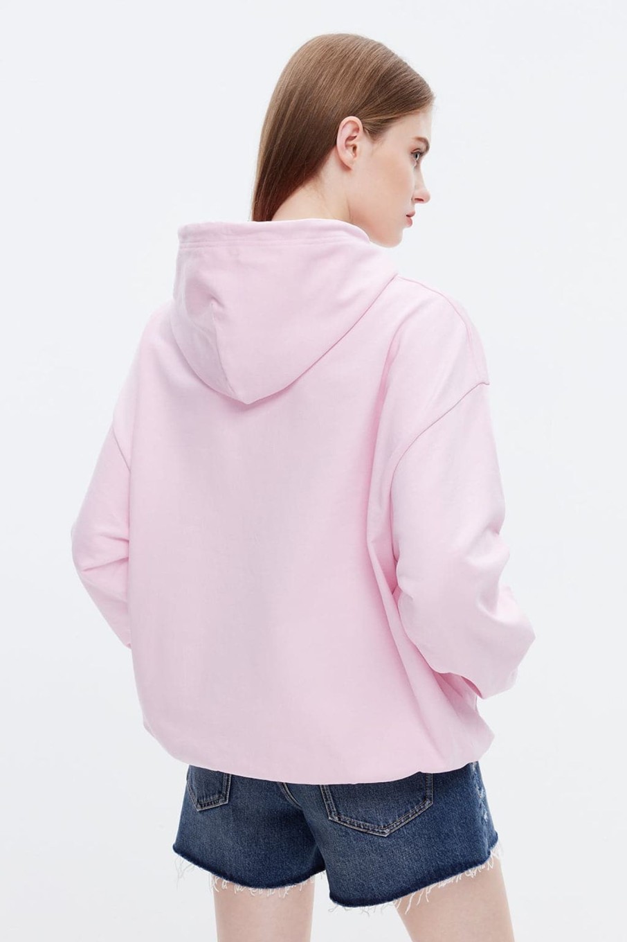 MISS SIXTY Tops | Nft Capsule Light Pink Pattern Loose Hooded Sweatshirt Baby Pink