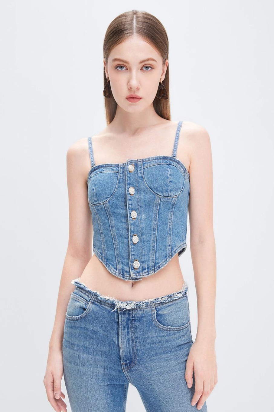 MISS SIXTY Tops | Detachable Denim Vest With Silk Middle Blue