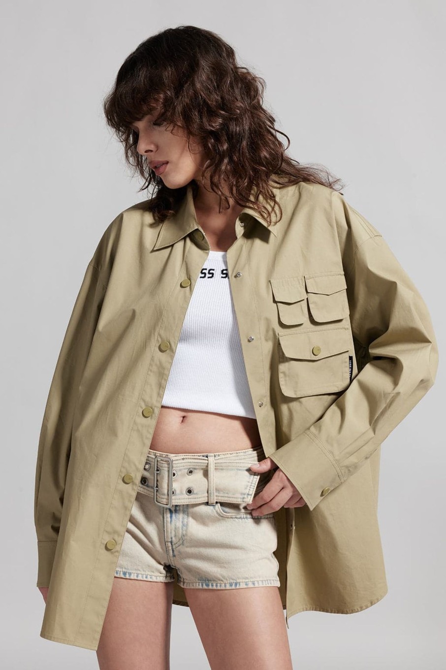 MISS SIXTY Tops | Vintage Cargo Style Pocket Shirt Army Green