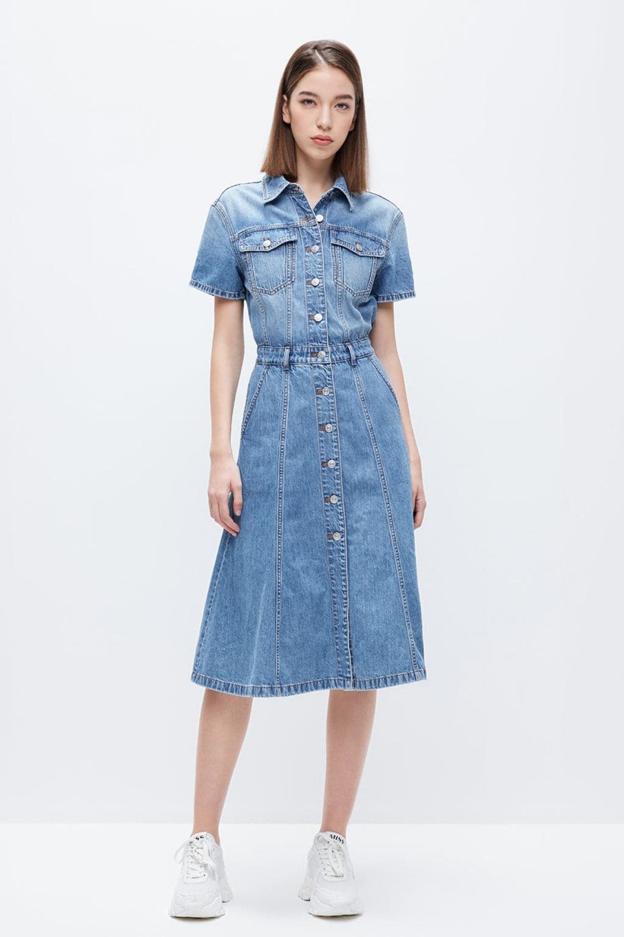 MISS SIXTY Dresses | Cotton Short Sleeves Denim Dress Deep Blue