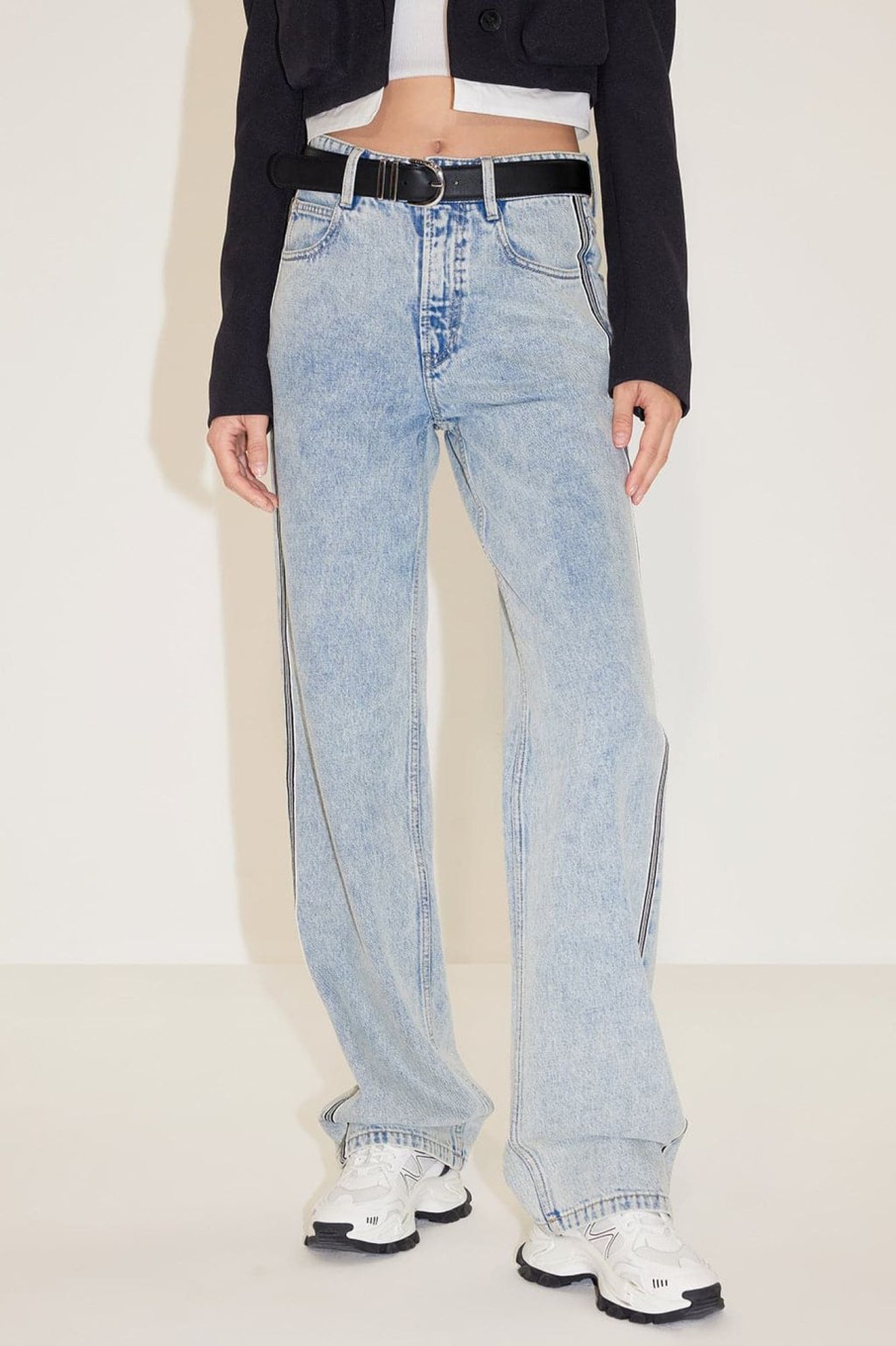 MISS SIXTY Straight | Vintage Striped Patchwork Straight-Leg Jeans Light Blue