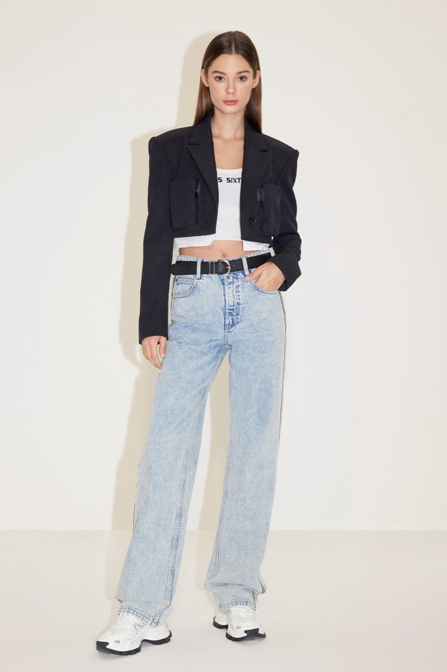 MISS SIXTY Straight | Vintage Striped Patchwork Straight-Leg Jeans Light Blue