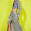 MISS SIXTY Skirts | High Waist Denim Slited Skirt With Asymmetrical Waist Light Blue