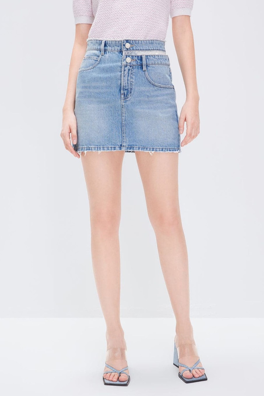 MISS SIXTY Skirts | Hollow Denim Skirt With Beaded Embellishment Light Blue