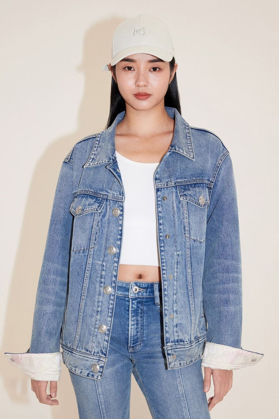 MISS SIXTY Jackets & Outerwears | Delicated Embroidered Denim Jacket Middle Blue