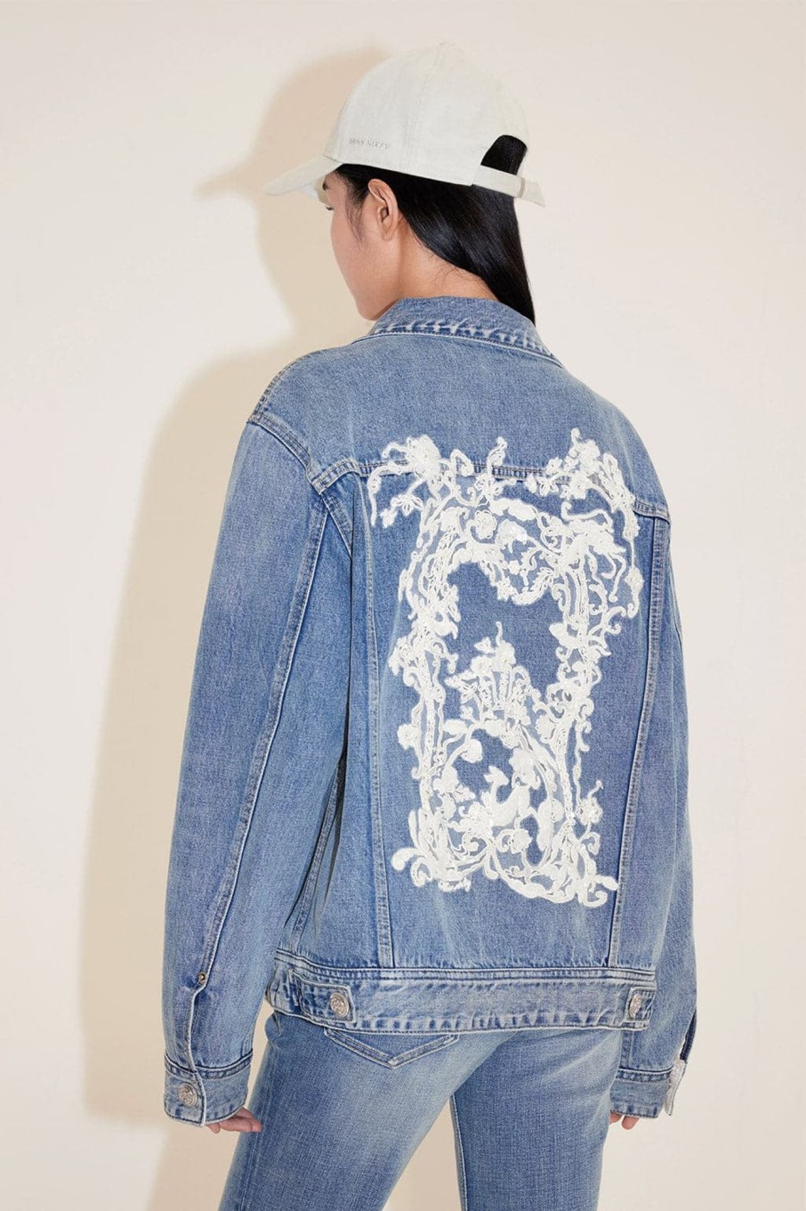 MISS SIXTY Jackets & Outerwears | Delicated Embroidered Denim Jacket Middle Blue