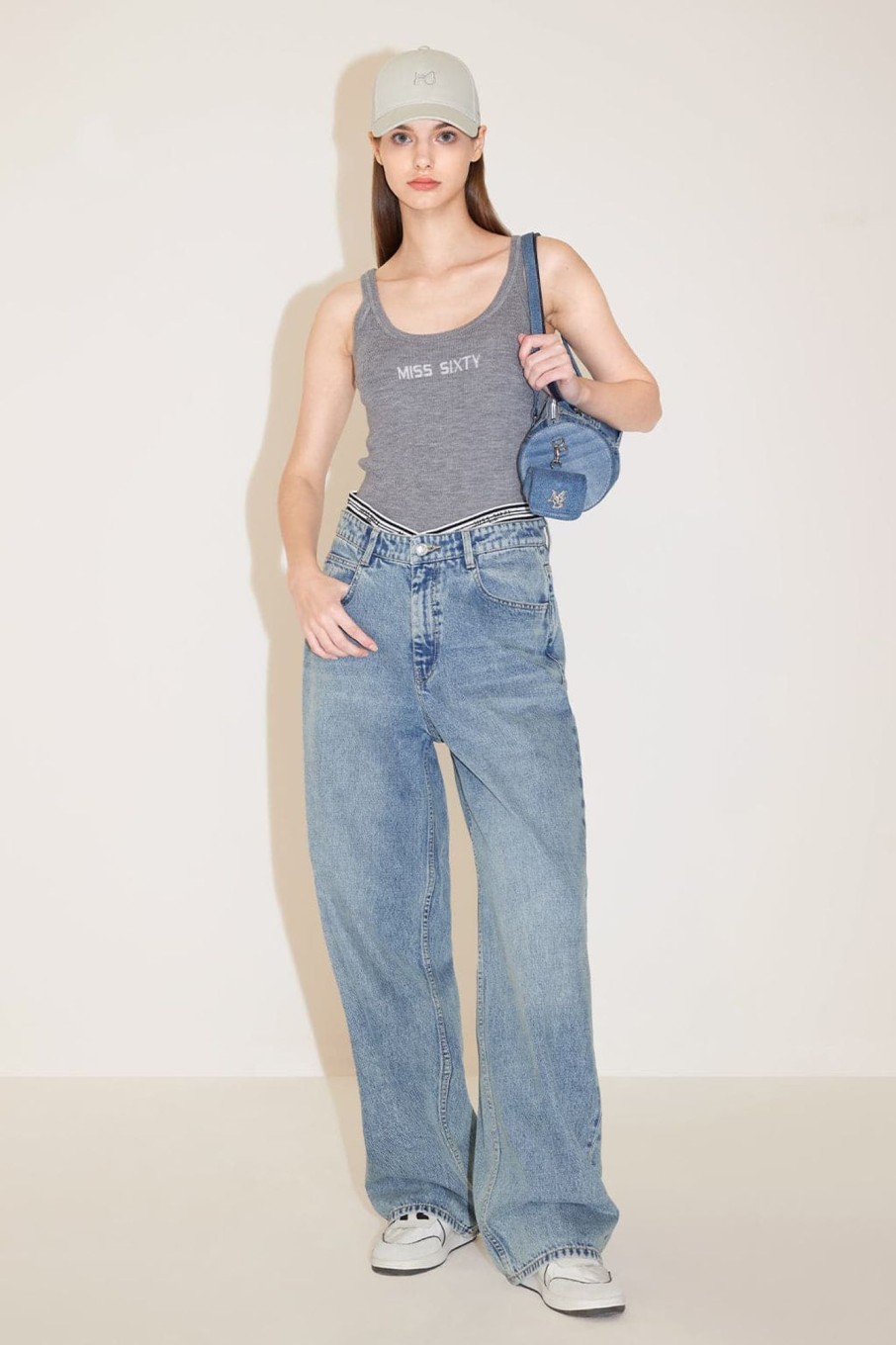 MISS SIXTY Straight | V-Shape Patchwork High Waist Straight Fit Jeans Light Blue