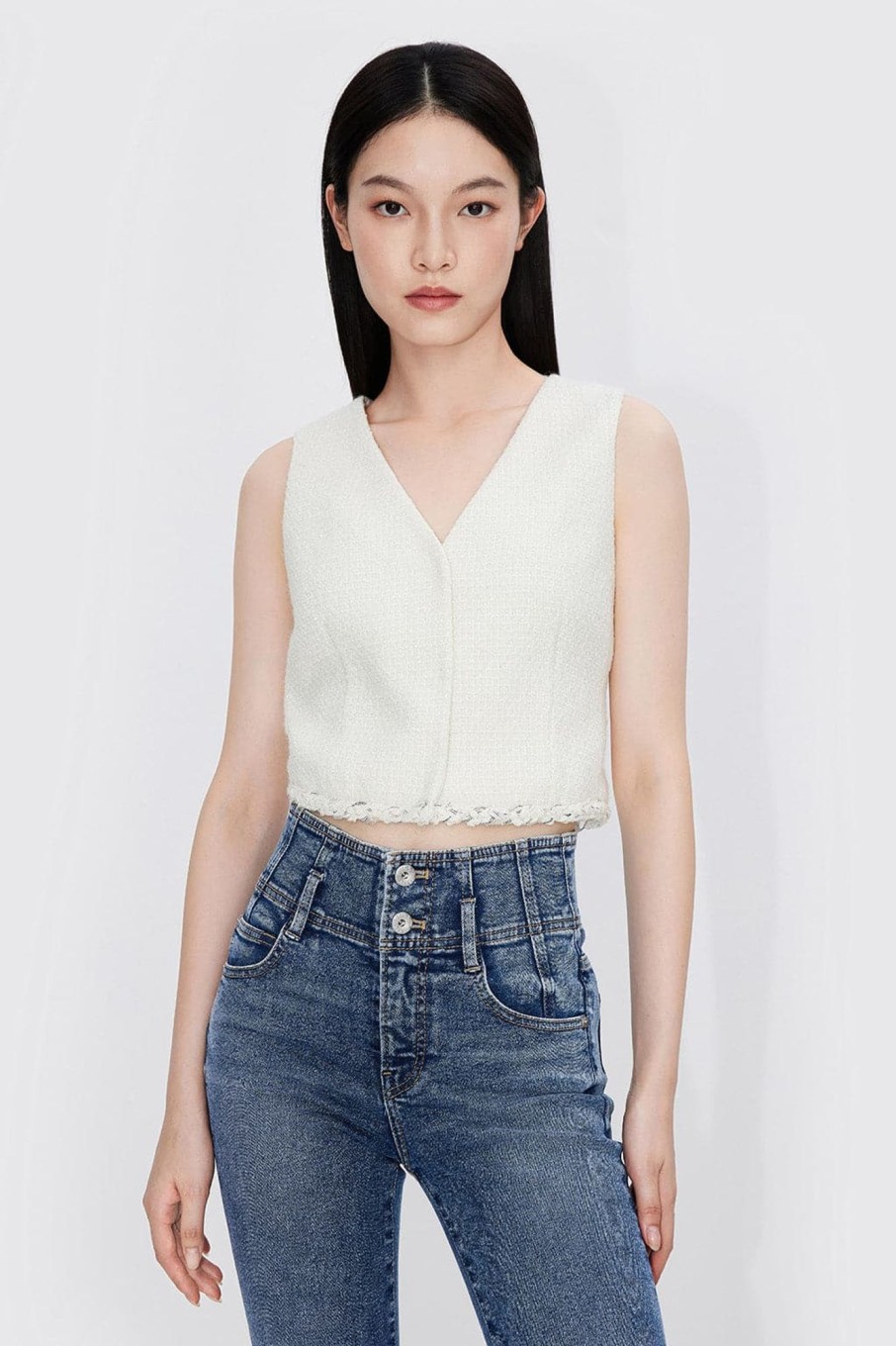 MISS SIXTY Tops | Forbidden City Culture Development Tweed Cropped Vest Off White