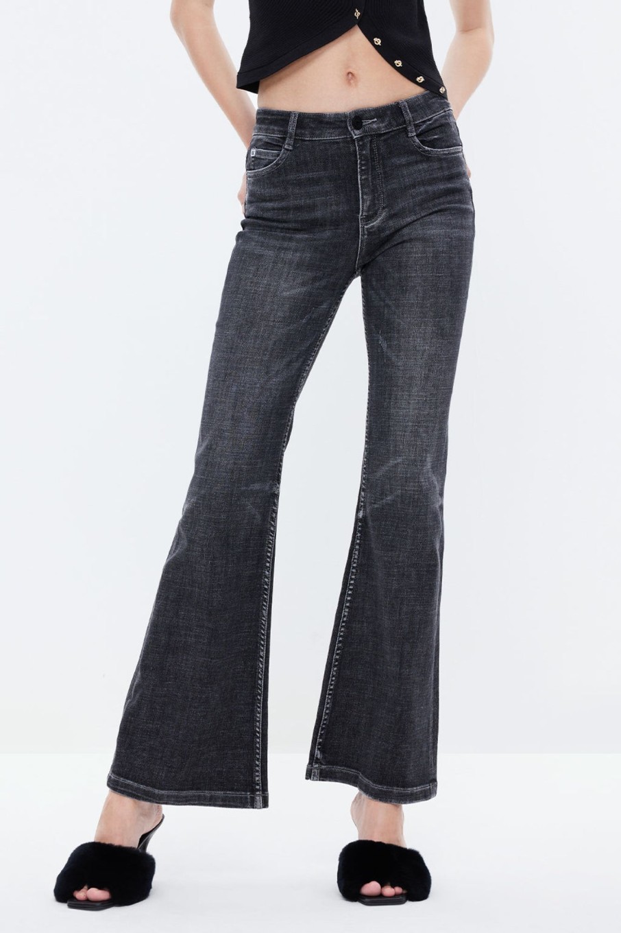 MISS SIXTY Flare | Vintage Black And Gray Slim Fit Flared Jeans Black Fog