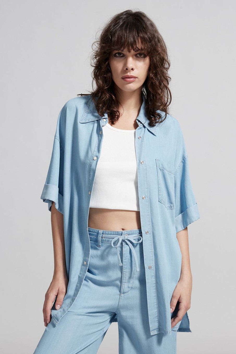 MISS SIXTY Tops | Baby Blue Denim Shirt With Tencel Light Blue