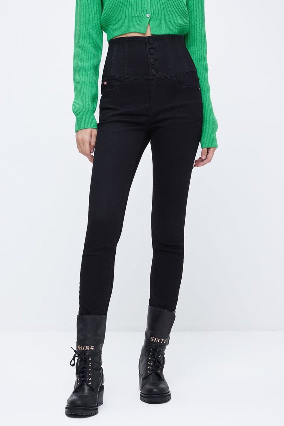 MISS SIXTY High Waist | Four Buttons Super High-Rise Skinny Jeans Black