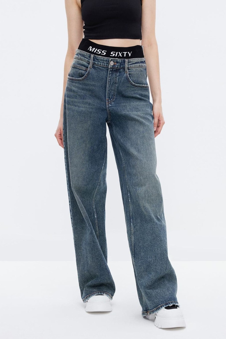 MISS SIXTY Wide Leg | Vintage Patchwork Wiastband Zippered Loose Wide-Leg Jeans Middle Blue