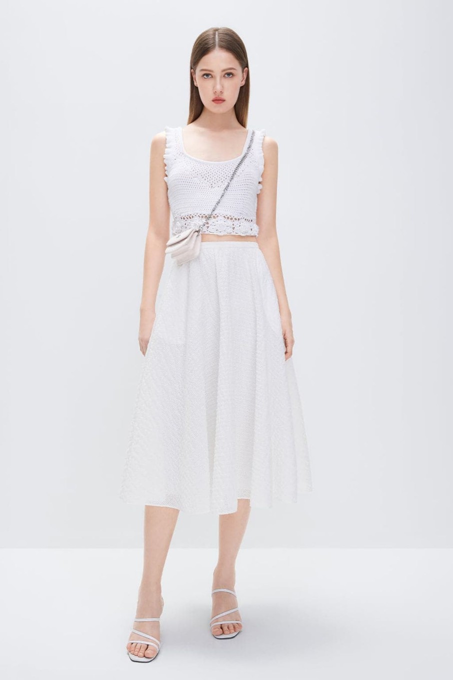 MISS SIXTY Skirts | Pleated Dress With Jacquard Ruffles Bright White