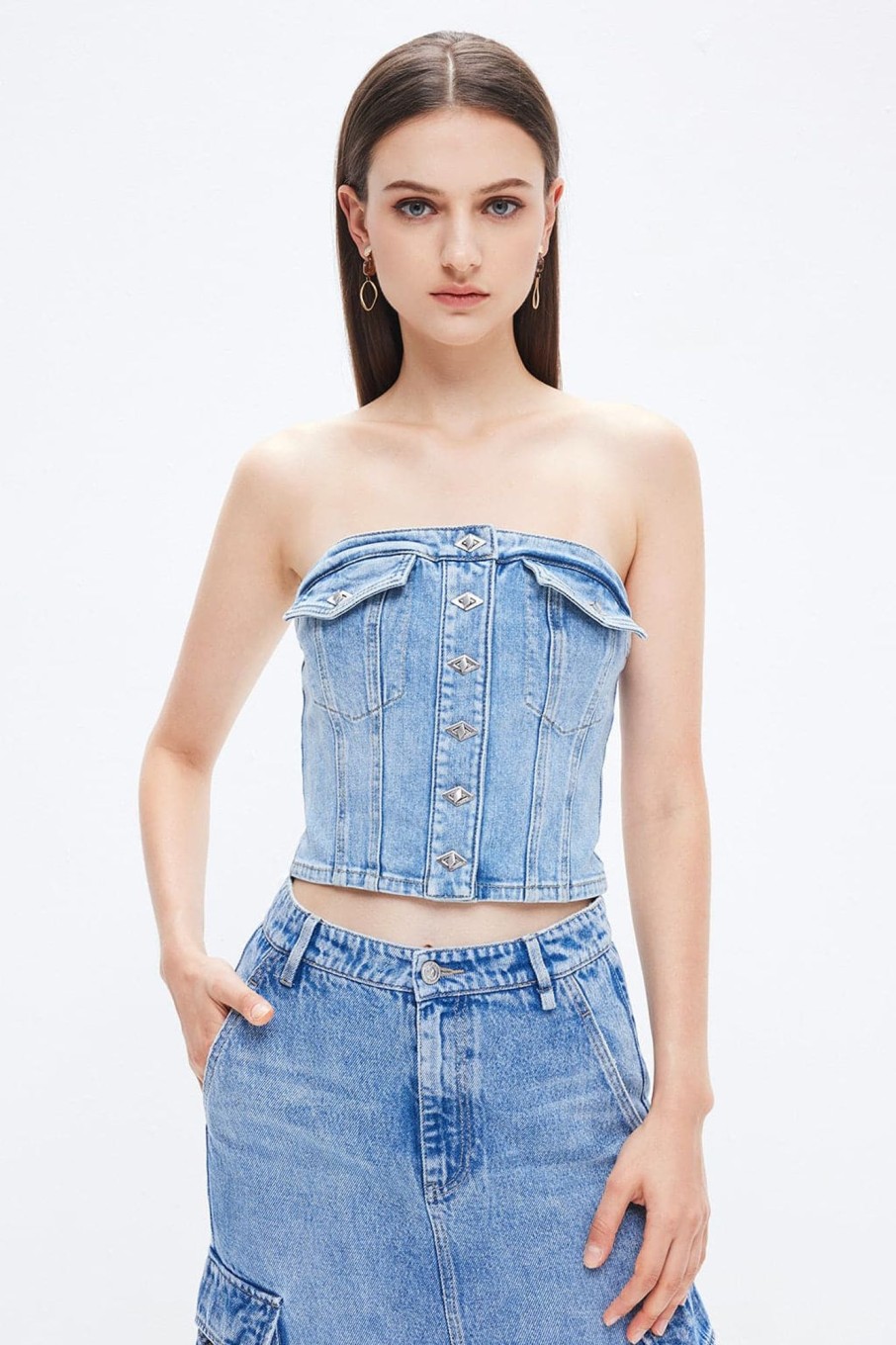 MISS SIXTY Tops | Sexy Cargo Style Denim Tube Top Grey Blue