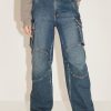 MISS SIXTY Straight | Vintage Butterfly Belt High Waist Cargo Style Straight Jeans Middle Blue