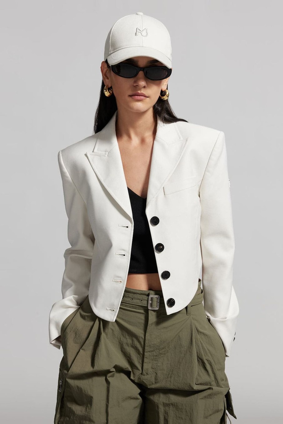 MISS SIXTY Jackets & Outerwears | Cropped Jacket With Suit Collar And Shoulder Pads