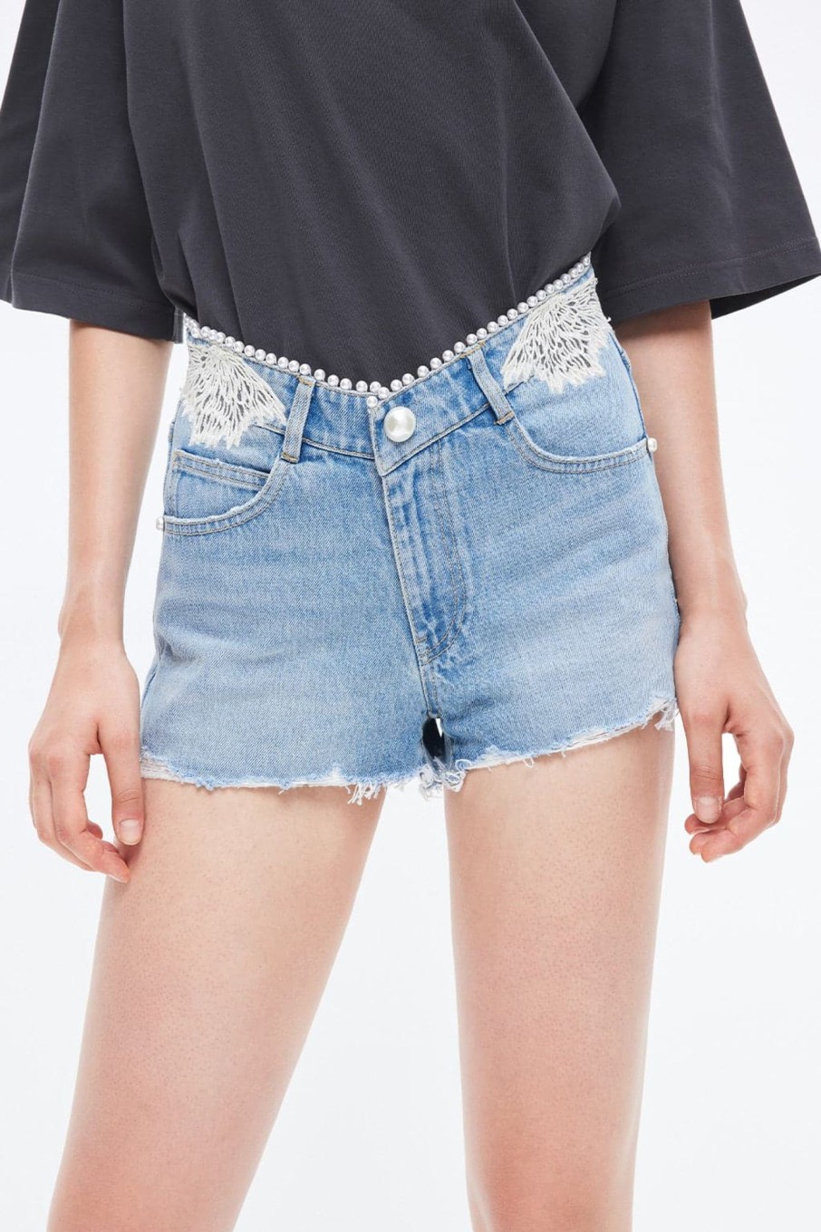 MISS SIXTY Fall-Winter | Angel Collectionembroidered Ripped Low Waist Denim Shorts Light Blue