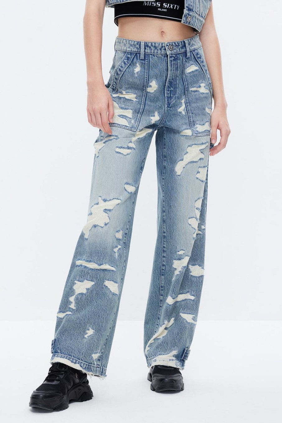 MISS SIXTY Straight | Nft Capsule Trendy Delicate Jeans With Fringes Trim Light Blue