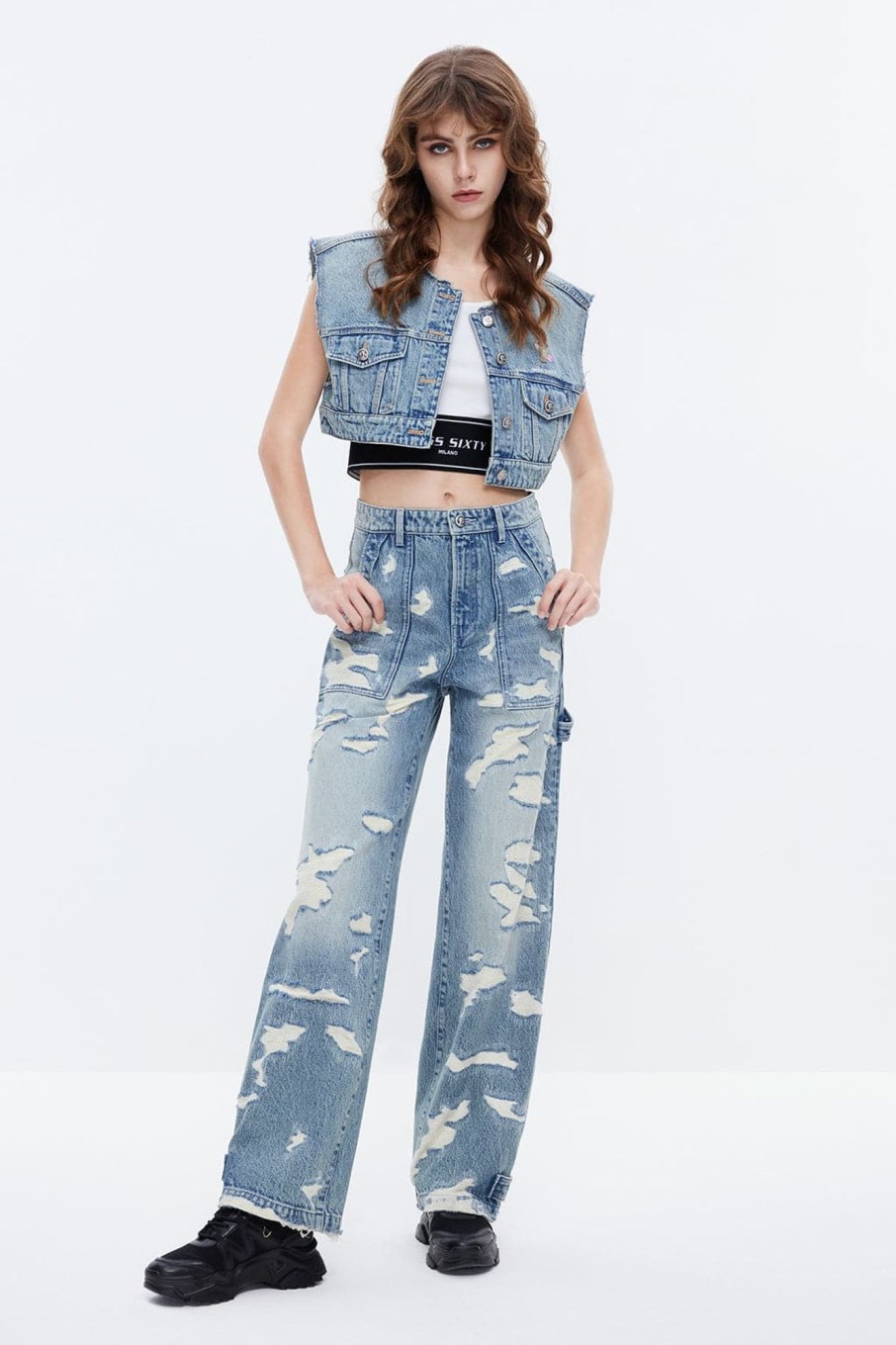 MISS SIXTY Straight | Nft Capsule Trendy Delicate Jeans With Fringes Trim Light Blue