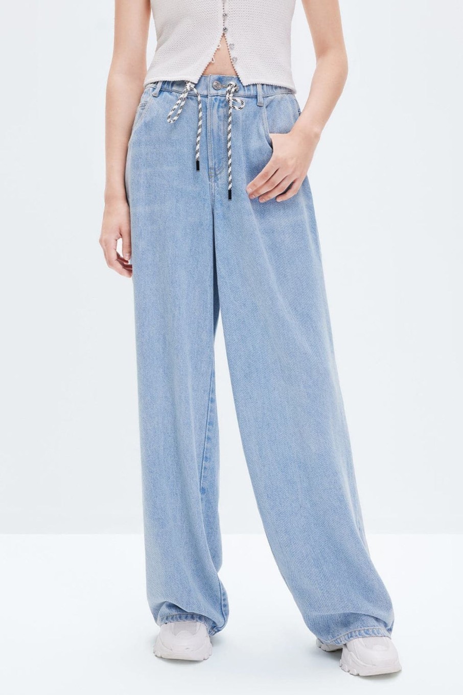 MISS SIXTY Straight | Elasticated Waist Sheer Drap Tencel Jeans Light Blue