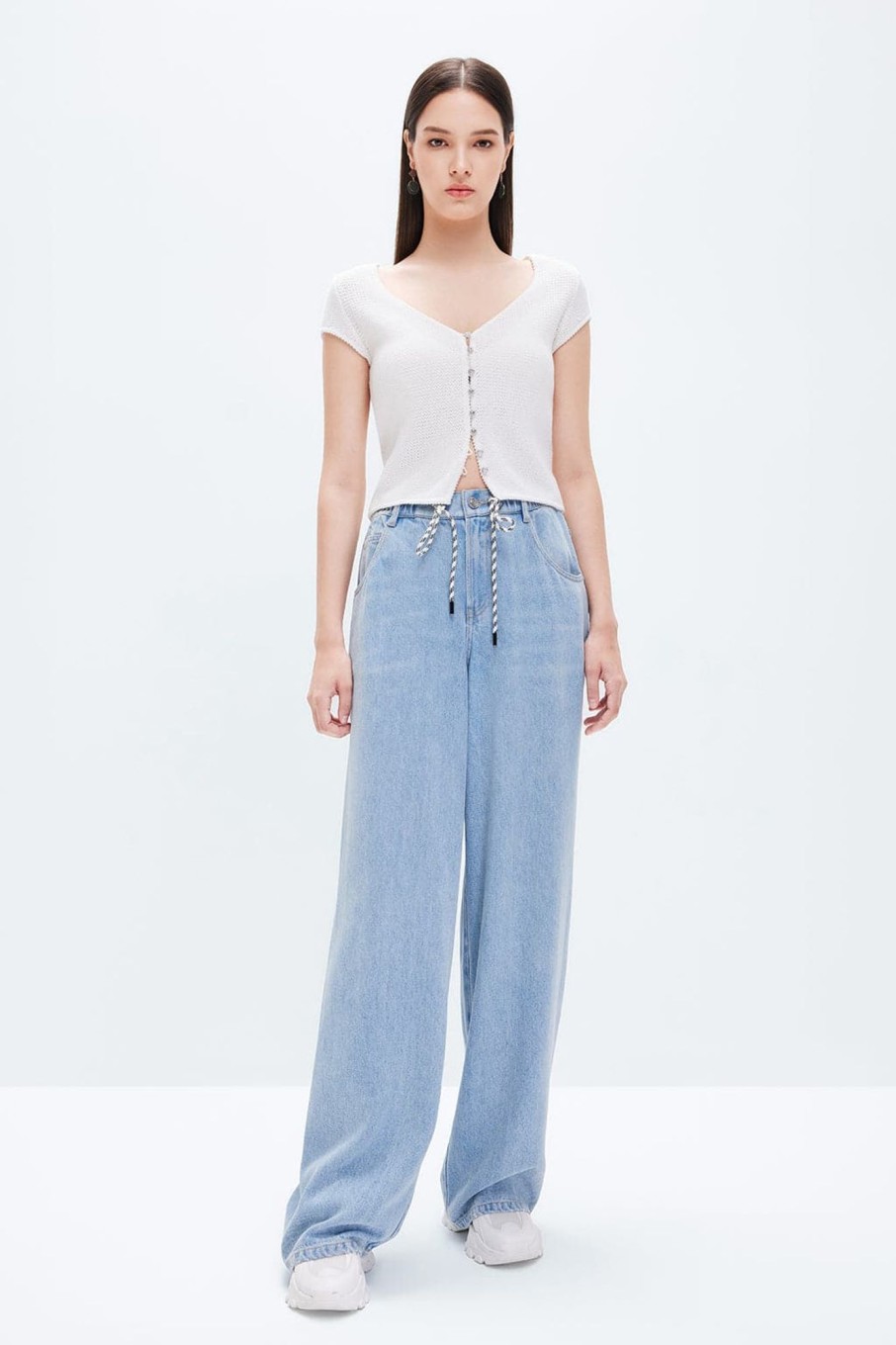 MISS SIXTY Straight | Elasticated Waist Sheer Drap Tencel Jeans Light Blue