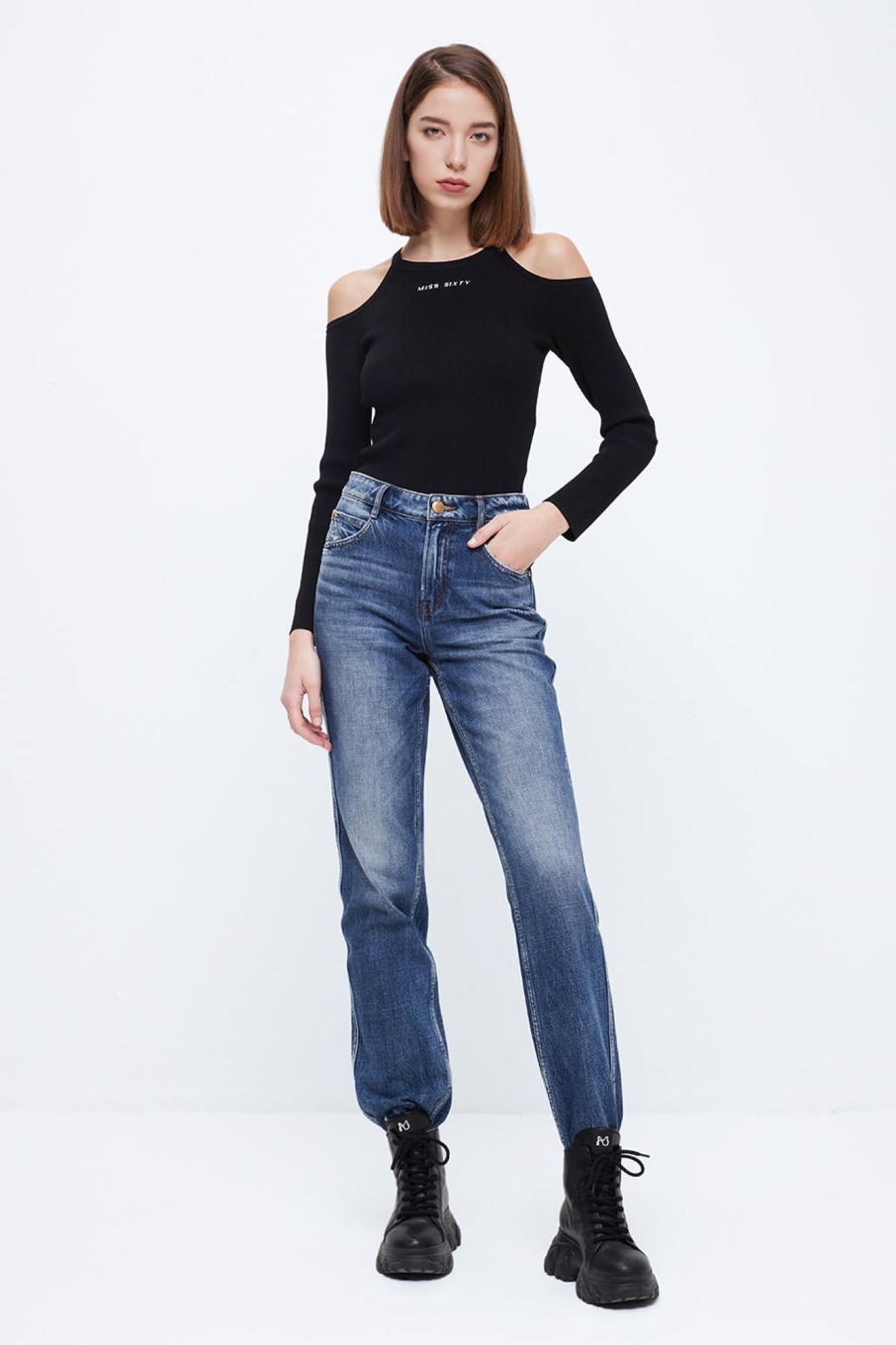 MISS SIXTY Straight | Vintage Blue Ripped Straight Fit Jeans Deep Blue