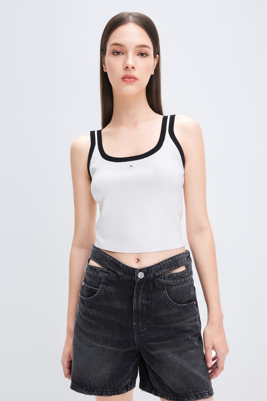 MISS SIXTY Tops | U Neck Colour Block Cropped Vest Off White