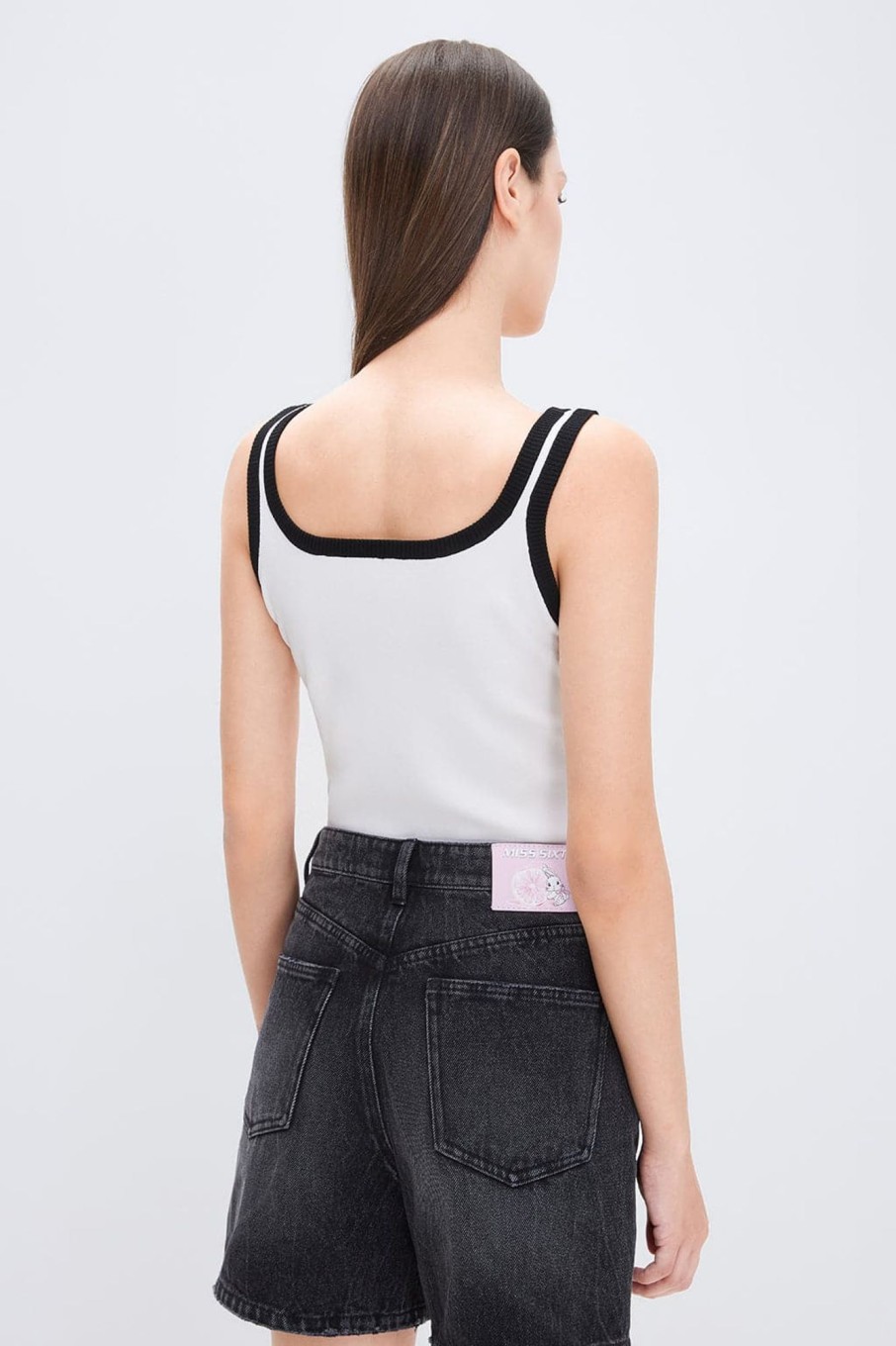 MISS SIXTY Tops | U Neck Colour Block Cropped Vest Off White