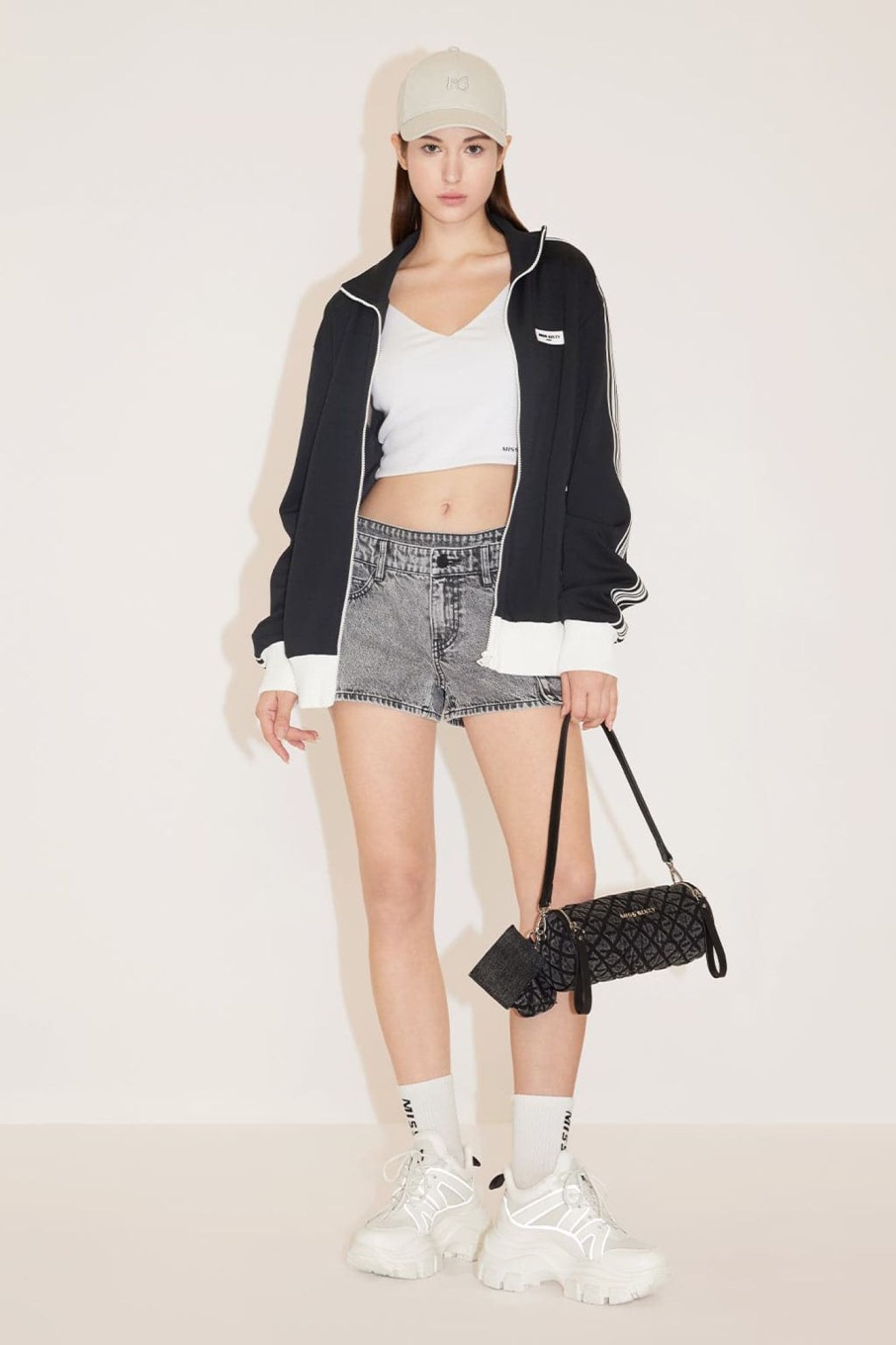 MISS SIXTY Low Waist | Cargo Denim Shorts With Paneled Waist Design Black Fog