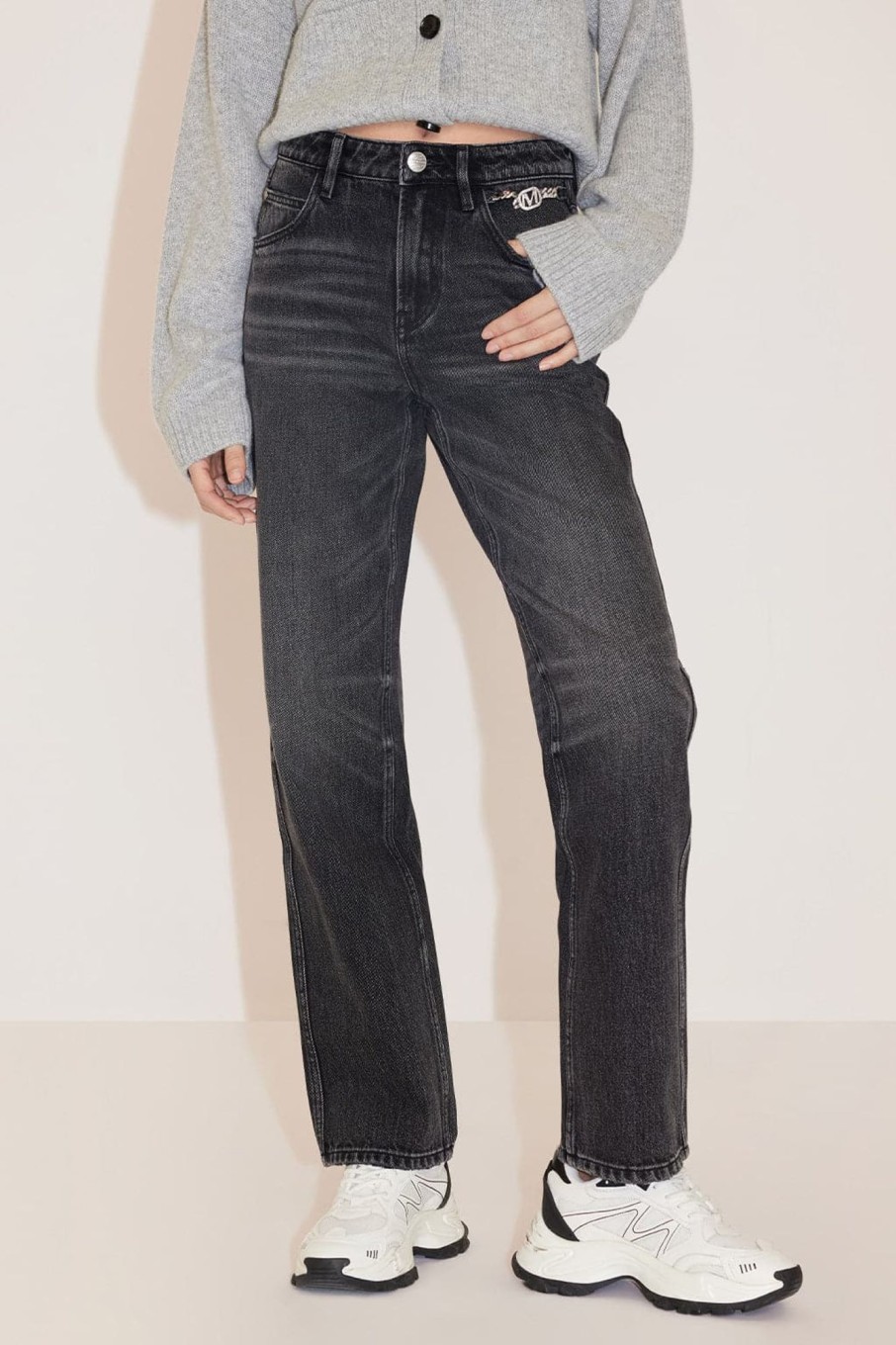 MISS SIXTY Straight | Dark Washed Straight Fit Jeans With Crystals Black Fog