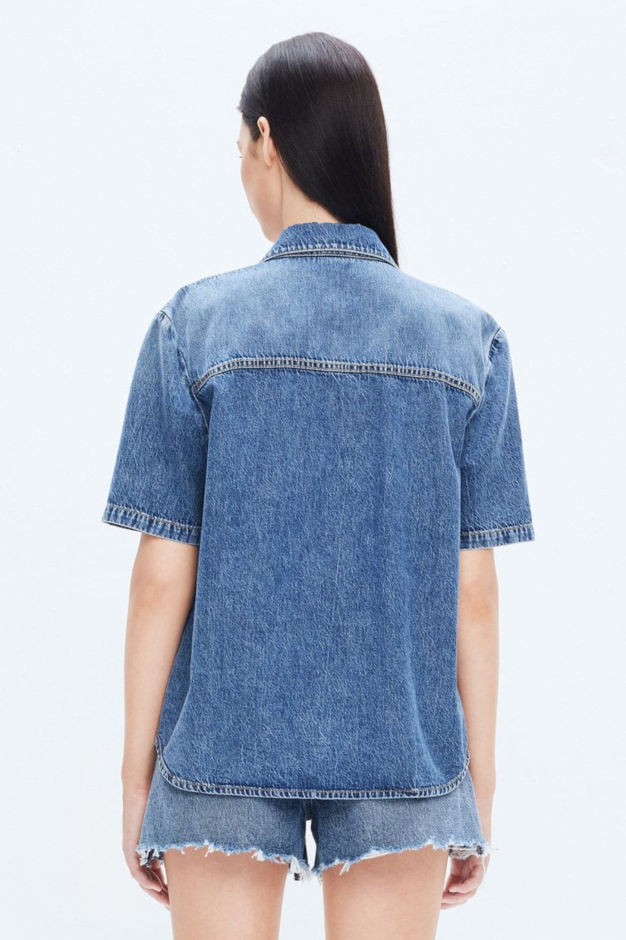 MISS SIXTY Tops | Vintage Blue Short Sleeves Denim Shirt Middle Blue