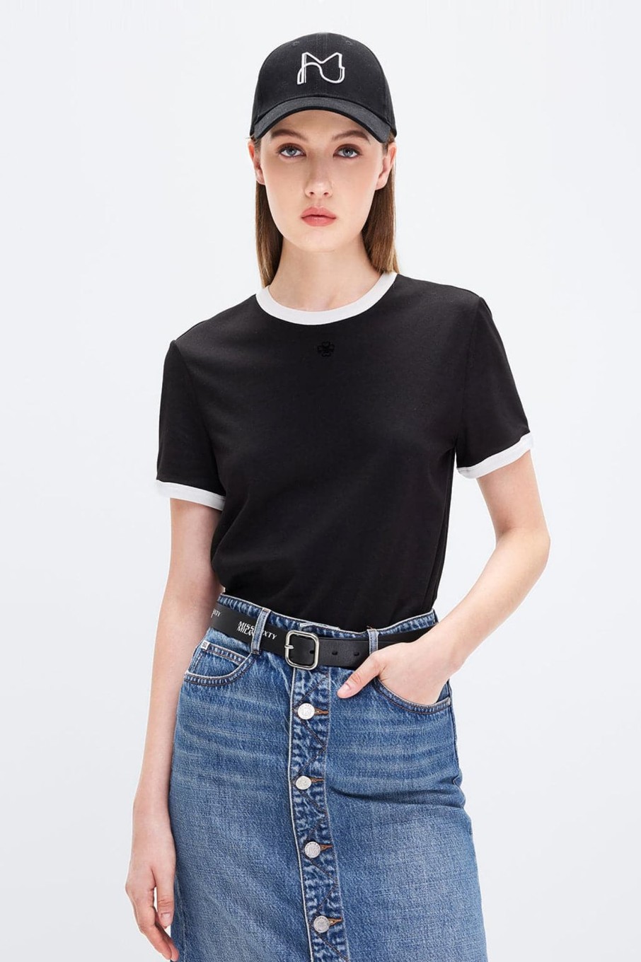 MISS SIXTY Tops | Modal Blend Round Neck Contrast T-Shirt