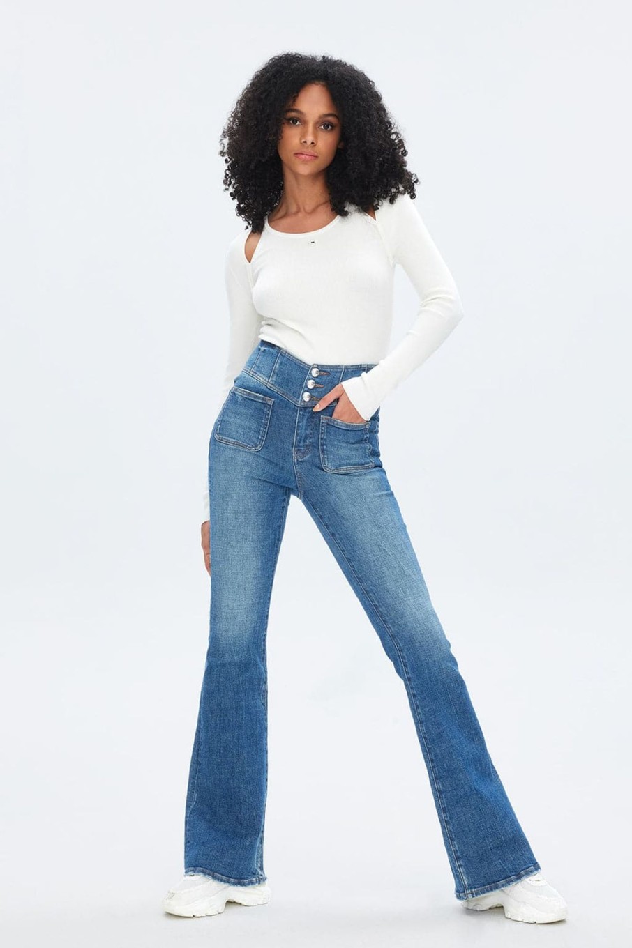 MISS SIXTY Flare | Dark Blue V-Shape High Rise Vintage Flared Jeans Deep Blue