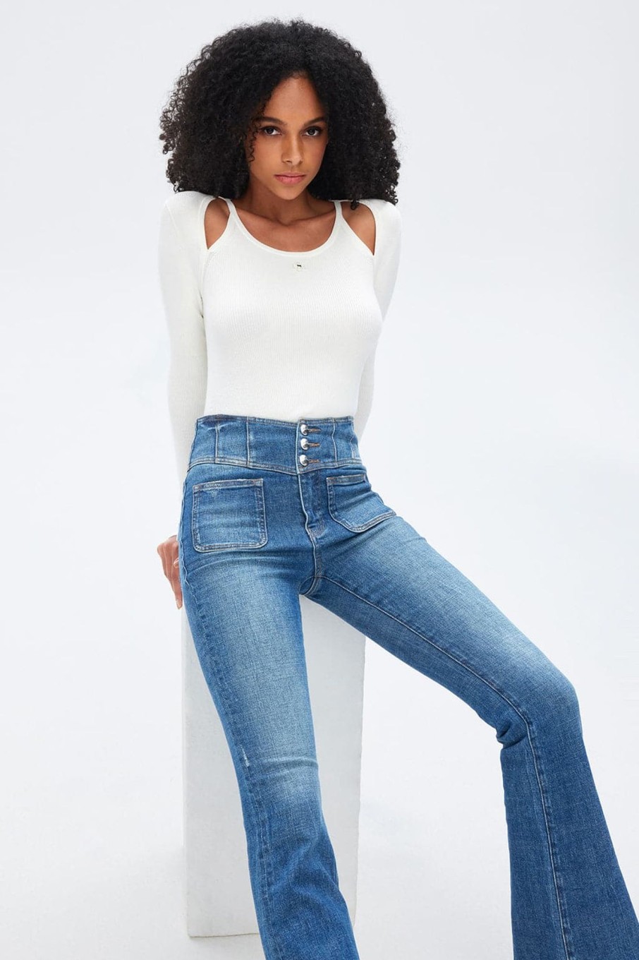 MISS SIXTY Flare | Dark Blue V-Shape High Rise Vintage Flared Jeans Deep Blue