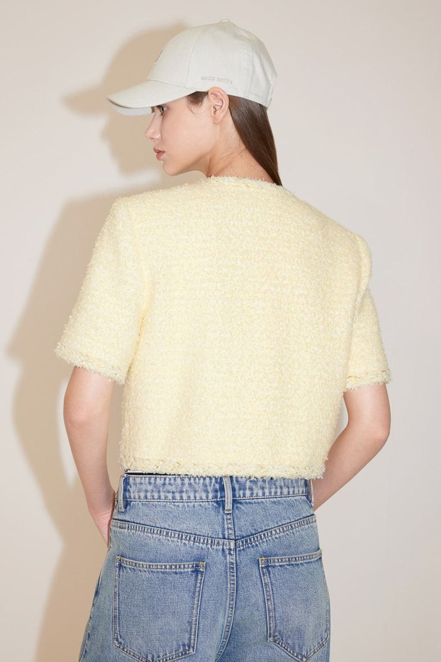 MISS SIXTY Jackets & Outerwears | Round Neck Cropped Woolen Jacket Yellow