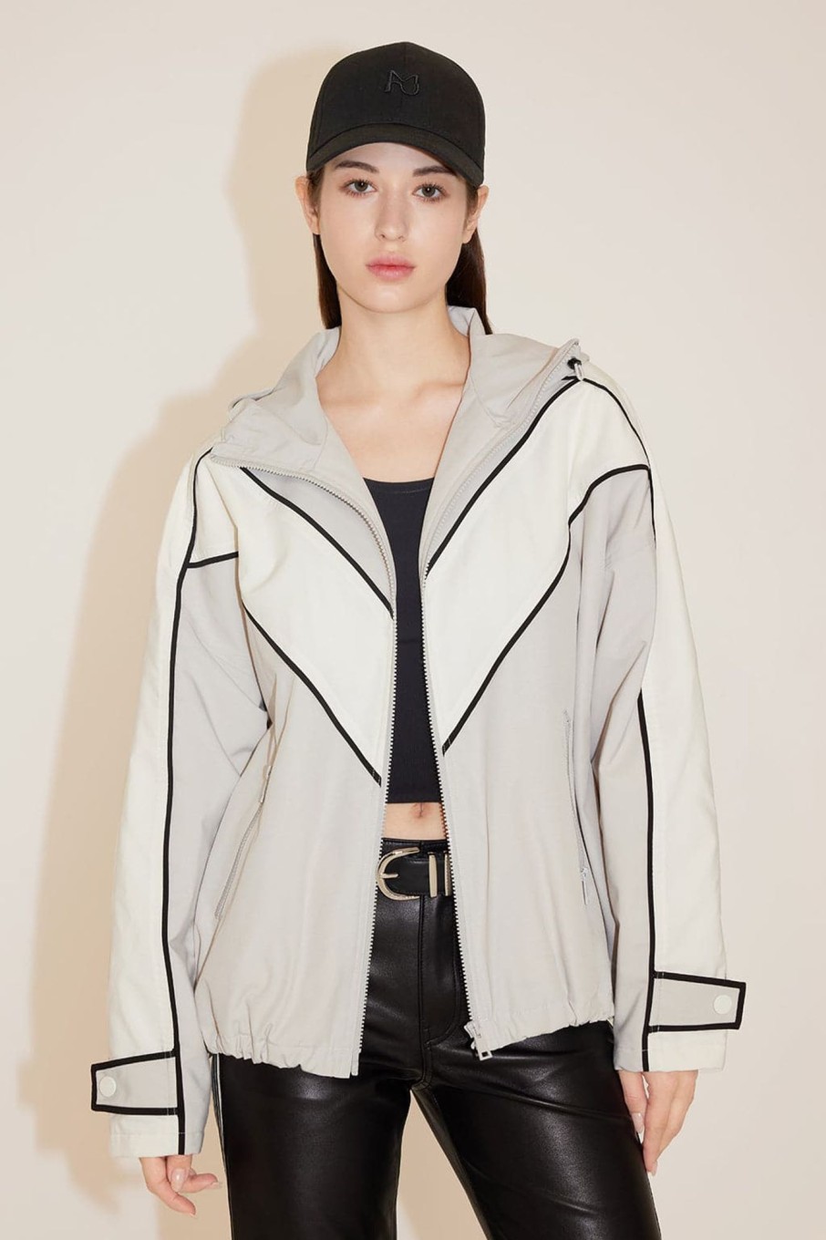 MISS SIXTY Jackets & Outerwears | Relaxed Loose Fit Hooded Jacket Light Grey