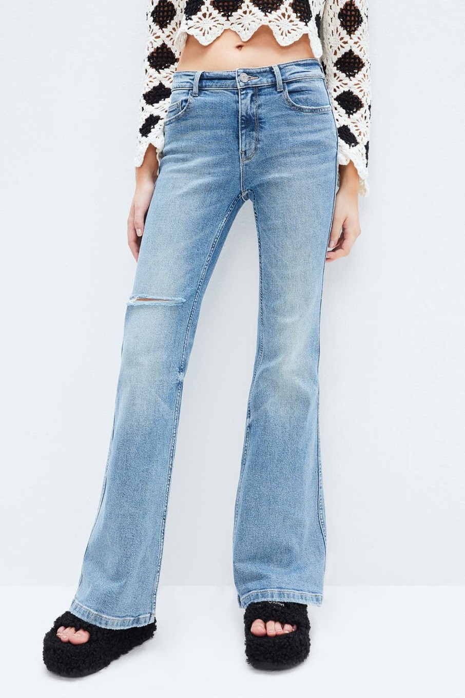 MISS SIXTY Flare | Low-Rise Ripped Slim Fit Bootcut Jeans Middle Blue