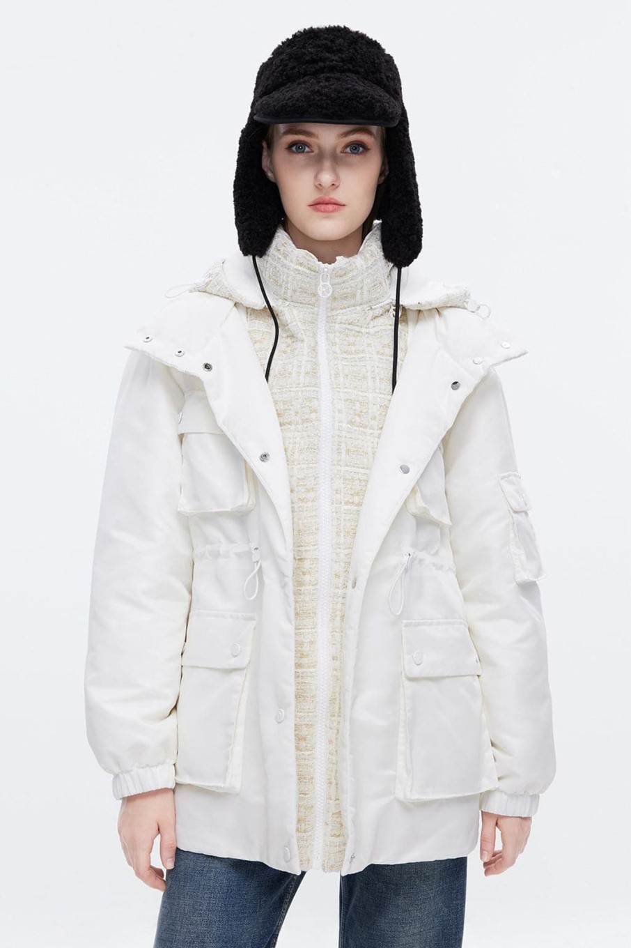 MISS SIXTY Jackets & Outerwears | Detachable Hood Down Jacket With Trweed Waistcoat