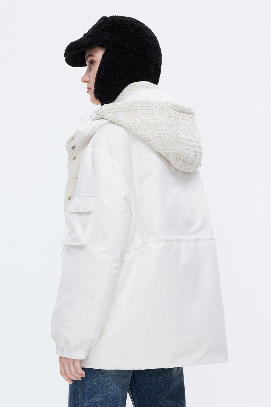 MISS SIXTY Jackets & Outerwears | Detachable Hood Down Jacket With Trweed Waistcoat