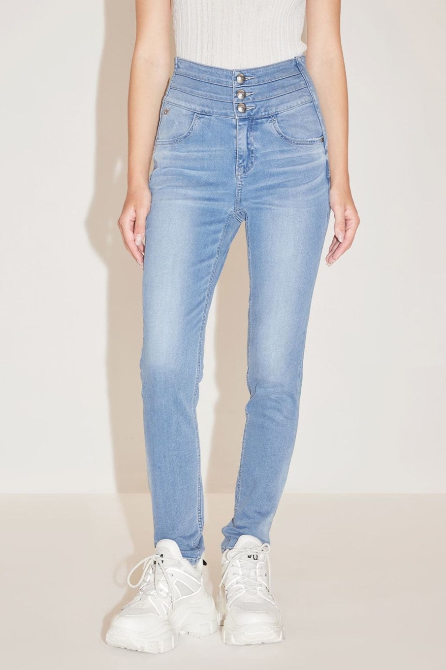 MISS SIXTY High Waist | Acid Wash High Waist Three Buttons Jeans Light Blue