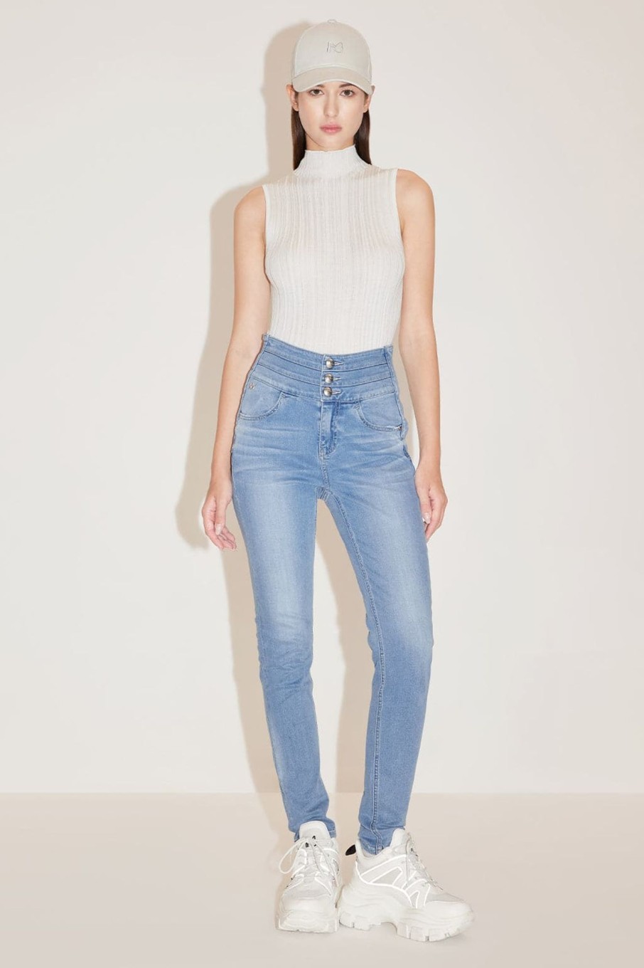 MISS SIXTY High Waist | Acid Wash High Waist Three Buttons Jeans Light Blue