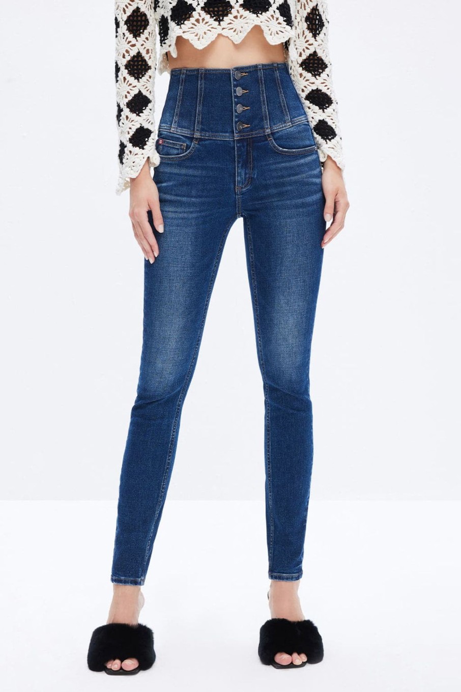 MISS SIXTY High Waist | Super High Waist Navy Blue Jeans With Four Buttons Deep Blue