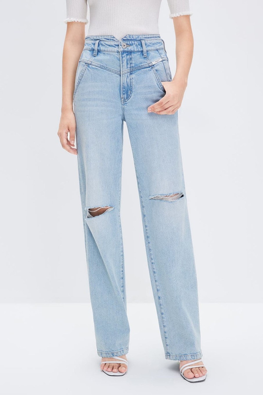 MISS SIXTY Straight | V-Shape Waist Silk Blend Denim Jeans Middle Blue